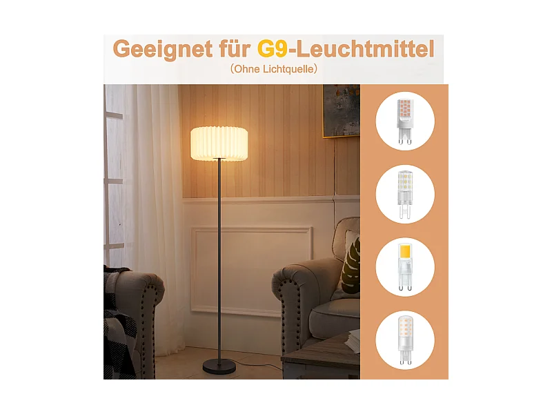 NETTLIFE Lampadaire vintage lampadaire salon - lampadaire abat-jour papier blanc lampadaire salon lampe G9