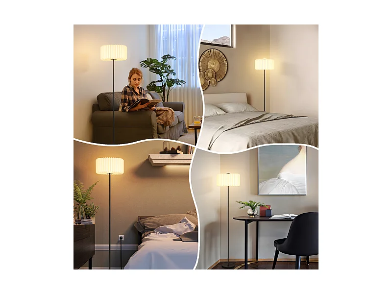 NETTLIFE Lampadaire vintage lampadaire salon - lampadaire abat-jour papier blanc lampadaire salon lampe G9