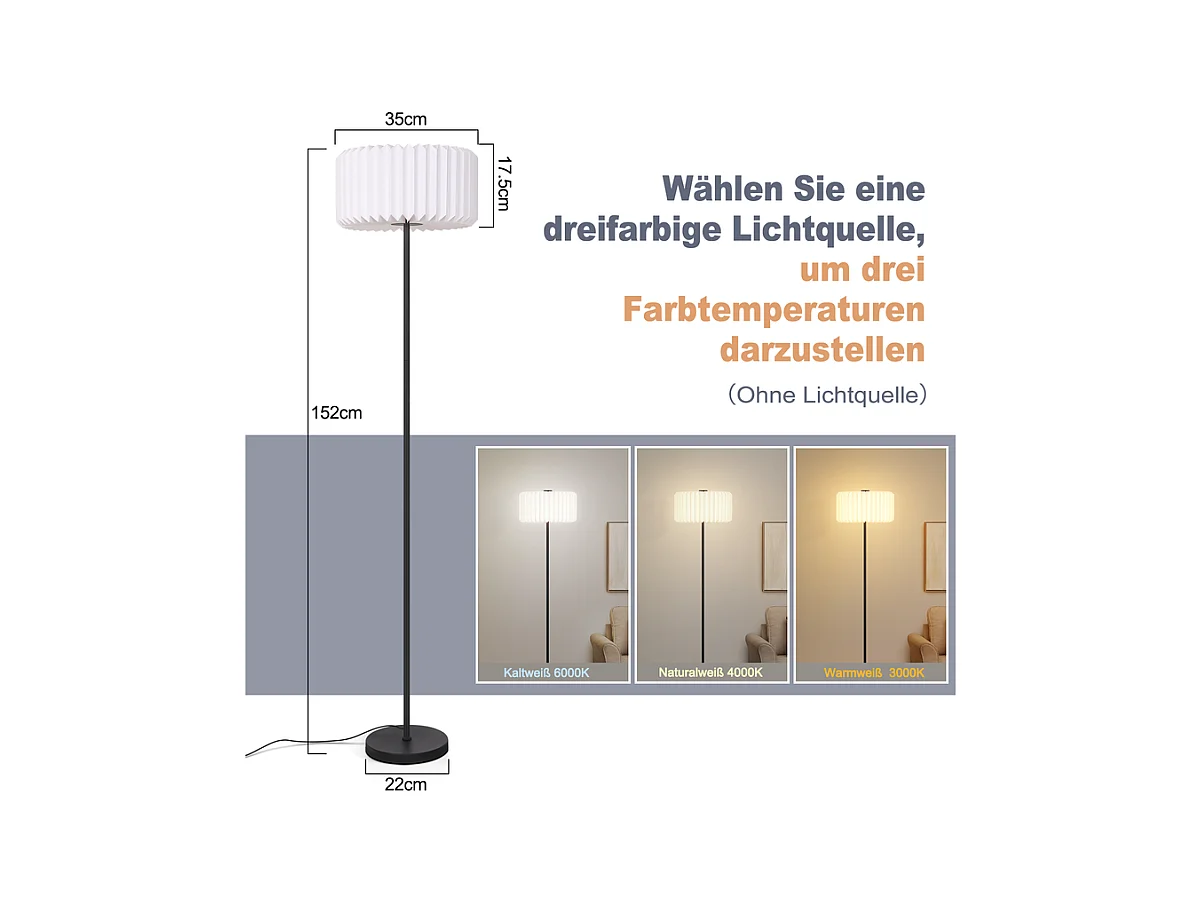 NETTLIFE Lampadaire vintage lampadaire salon - lampadaire abat-jour papier blanc lampadaire salon lampe G9