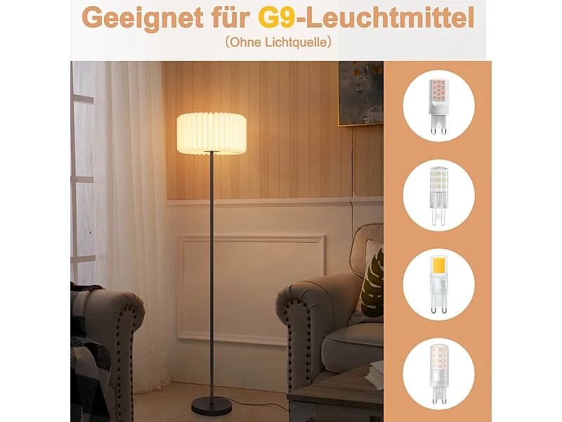 NETTLIFE Lampadaire vintage lampadaire salon - lampadaire abat-jour papier blanc lampadaire salon lampe G9