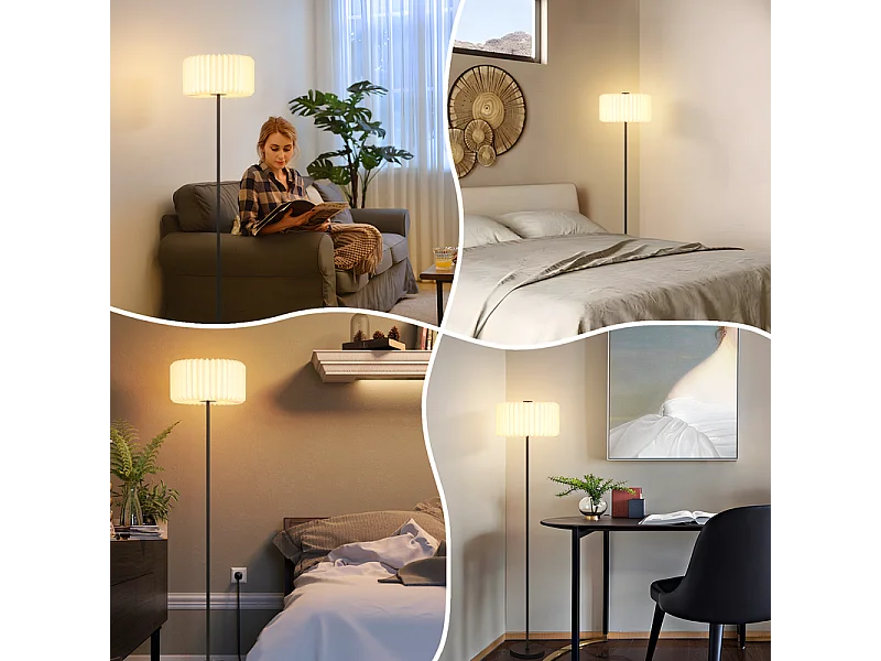 NETTLIFE Lampadaire vintage lampadaire salon - lampadaire abat-jour papier blanc lampadaire salon lampe G9