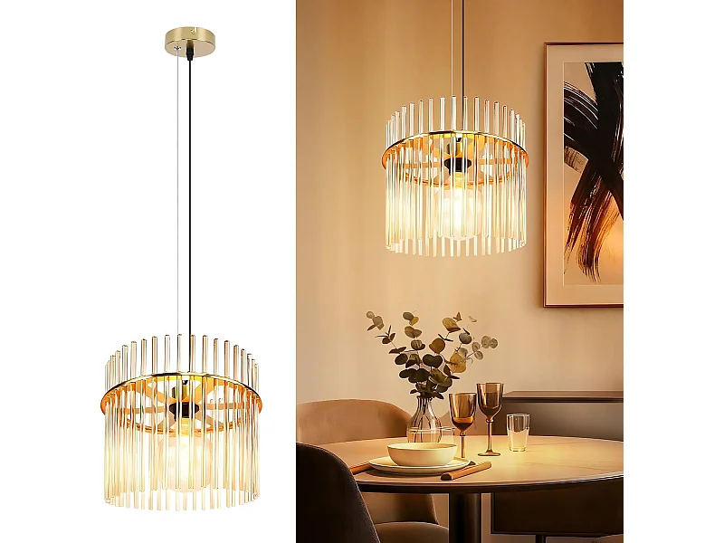 Nettlife Suspension Dorée Rétro, Lampe Verre, Douille E27, Ø 30 cm, pour Cuisine et Café (sans ampoule).