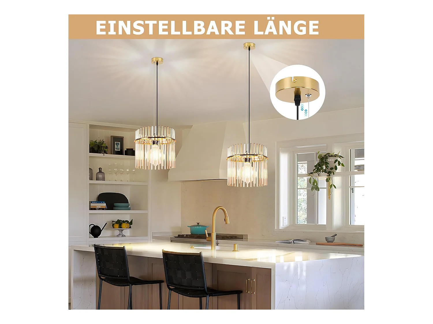 Nettlife Suspension Dorée Rétro, Lampe Verre, Douille E27, Ø 30 cm, pour Cuisine et Café (sans ampoule).