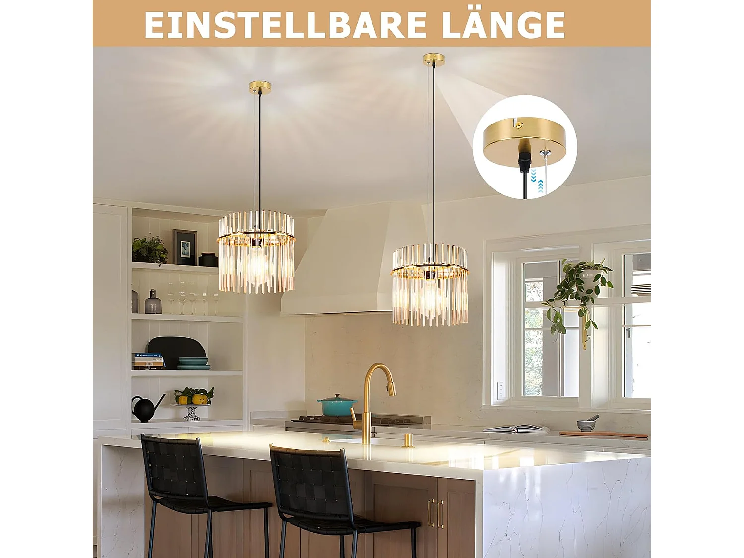 Nettlife Suspension Dorée Rétro, Lampe Verre, Douille E27, Ø 30 cm, pour Cuisine et Café (sans ampoule).