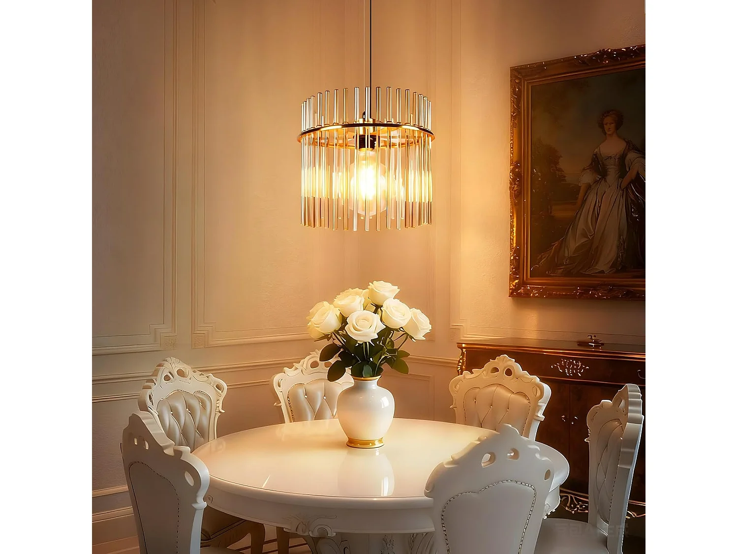 Lampa wisząca Nettlife Retro Gold, szklana, z gniazdem E27, Ø 30 cm, do kuchni i kawiarni (żarówka nie jest dołączona).