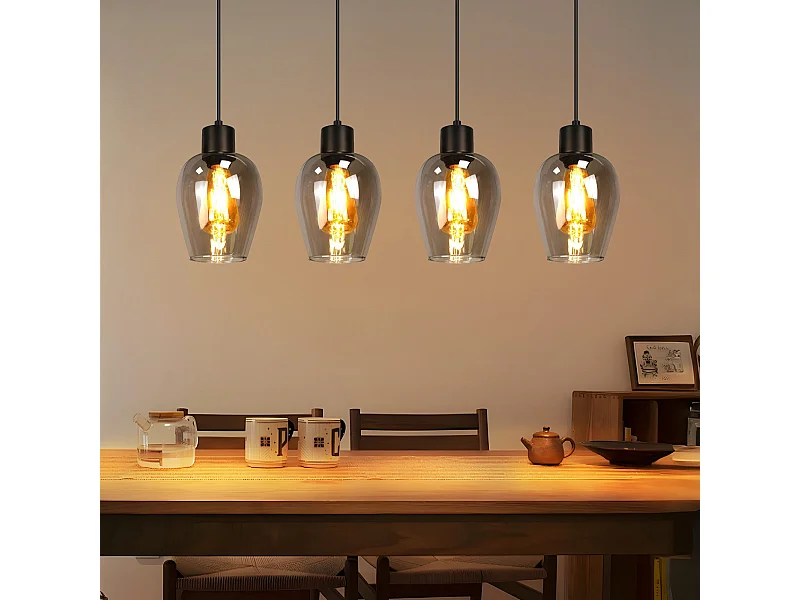 Suspension NETTLIFE noire pour table à manger - Suspension E27 à flamme unique en verre fumé vintage pour cuisine, chambre, sans source lumineuse