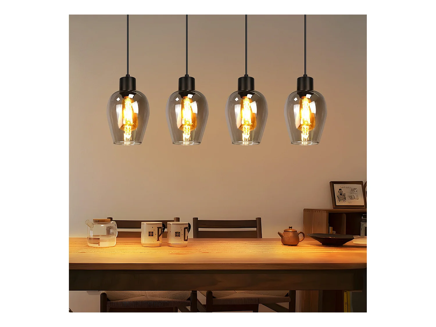 Suspension NETTLIFE noire pour table à manger - Suspension E27 à flamme unique en verre fumé vintage pour cuisine, chambre, sans source lumineuse