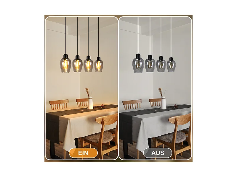 Suspension NETTLIFE noire pour table à manger - Suspension E27 à flamme unique en verre fumé vintage pour cuisine, chambre, sans source lumineuse