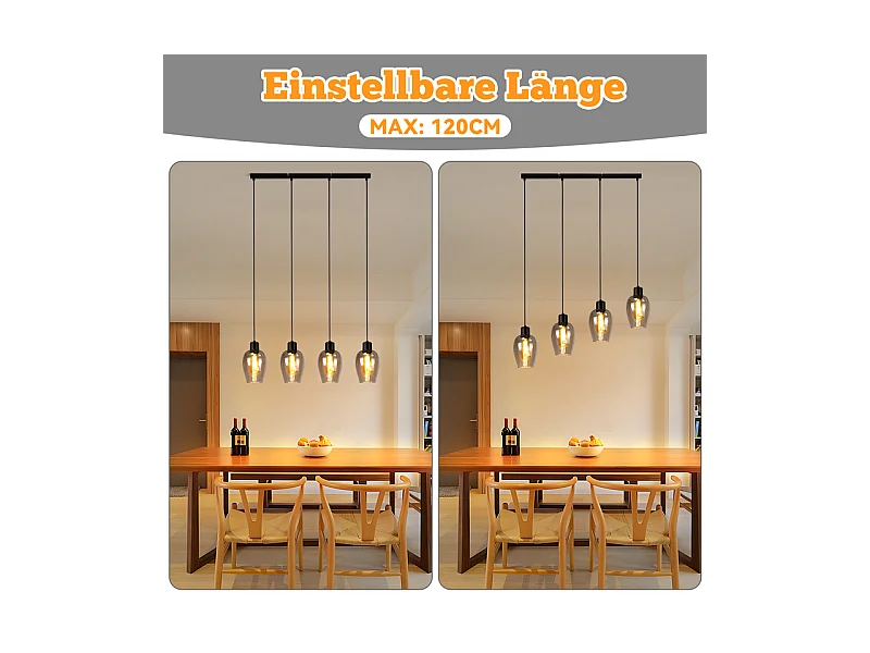 Suspension NETTLIFE noire pour table à manger - Suspension E27 à flamme unique en verre fumé vintage pour cuisine, chambre, sans source lumineuse