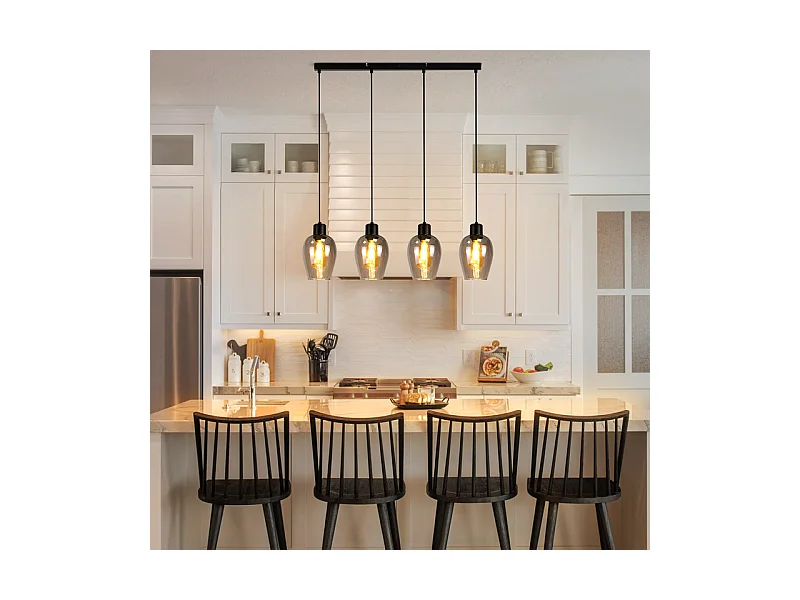 Suspension NETTLIFE noire pour table à manger - Suspension E27 à flamme unique en verre fumé vintage pour cuisine, chambre, sans source lumineuse