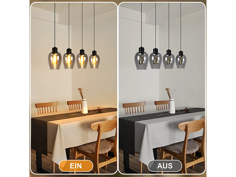 Suspension NETTLIFE noire pour table à manger - Suspension E27 à flamme unique en verre fumé vintage pour cuisine, chambre, sans source lumineuse