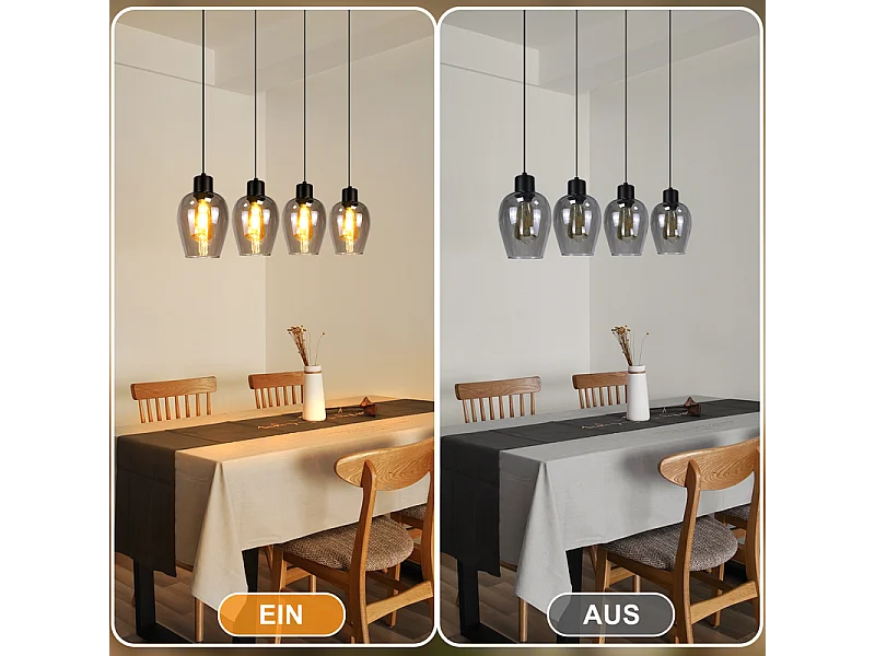 Suspension NETTLIFE noire pour table à manger - Suspension E27 à flamme unique en verre fumé vintage pour cuisine, chambre, sans source lumineuse