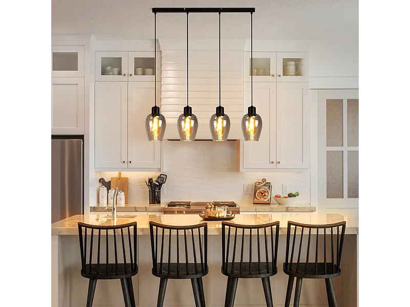 Suspension NETTLIFE noire pour table à manger - Suspension E27 à flamme unique en verre fumé vintage pour cuisine, chambre, sans source lumineuse