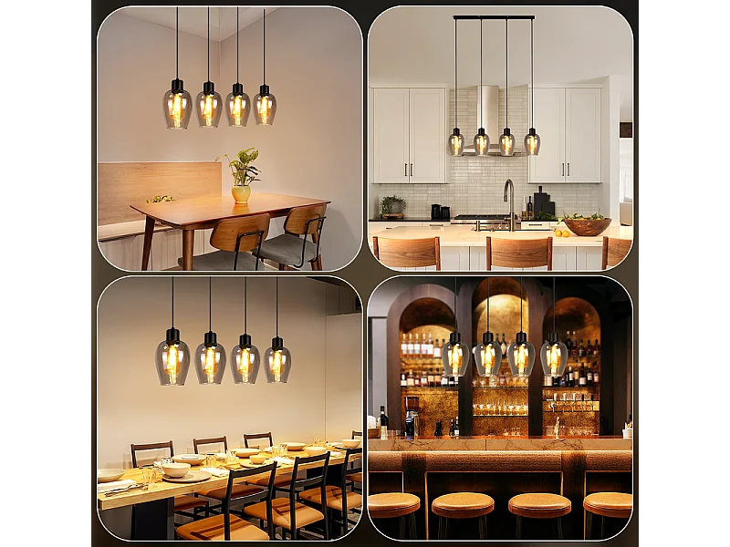 Suspension NETTLIFE noire pour table à manger - Suspension E27 à flamme unique en verre fumé vintage pour cuisine, chambre, sans source lumineuse