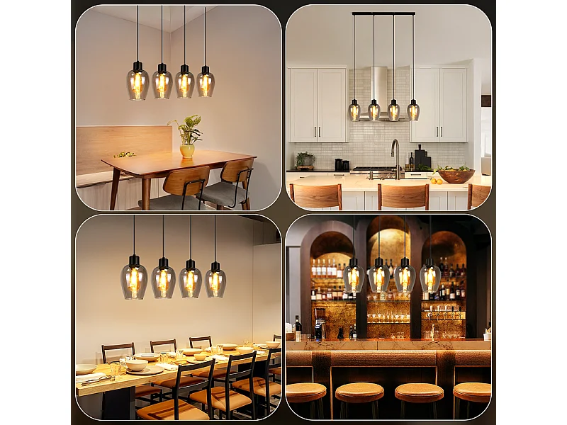 NETTLIFE Zwarte hanglamp voor eettafel - Vintage gerookte glazen enkele vlam E27 hanglamp voor keuken, slaapkamer, zonder lichtbron