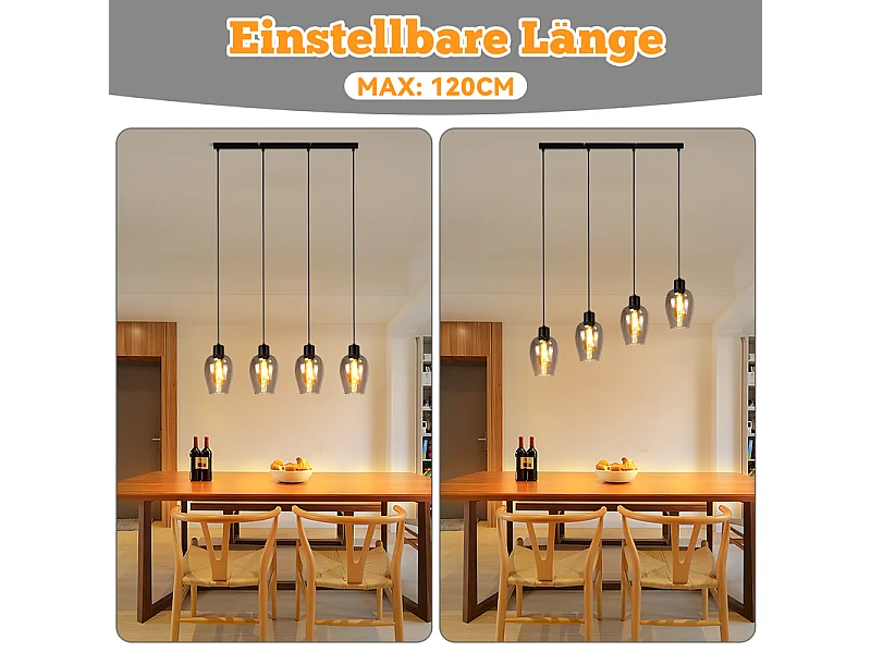 NETTLIFE Zwarte hanglamp voor eettafel - Vintage gerookte glazen enkele vlam E27 hanglamp voor keuken, slaapkamer, zonder lichtbron