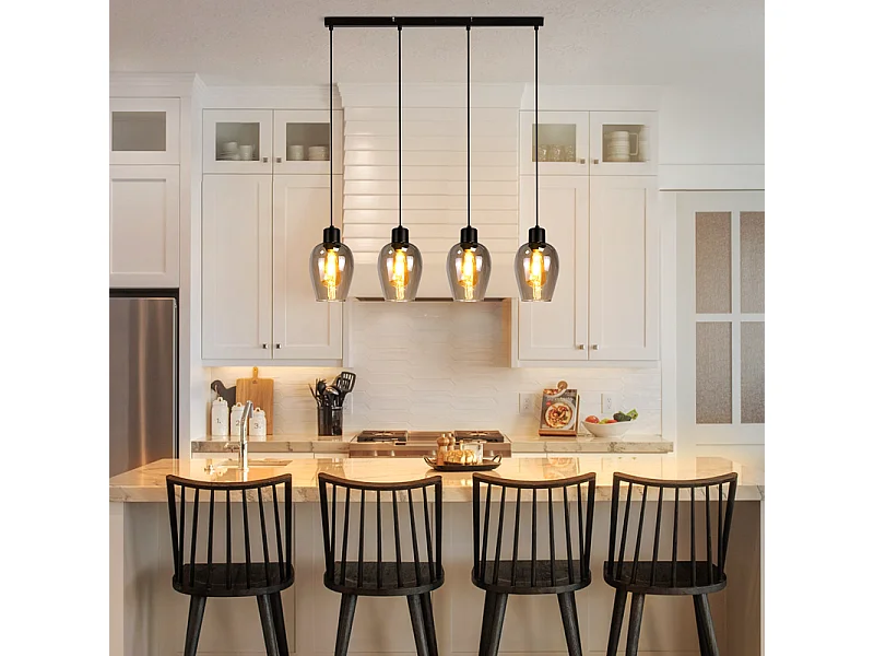 NETTLIFE Zwarte hanglamp voor eettafel - Vintage gerookte glazen enkele vlam E27 hanglamp voor keuken, slaapkamer, zonder lichtbron