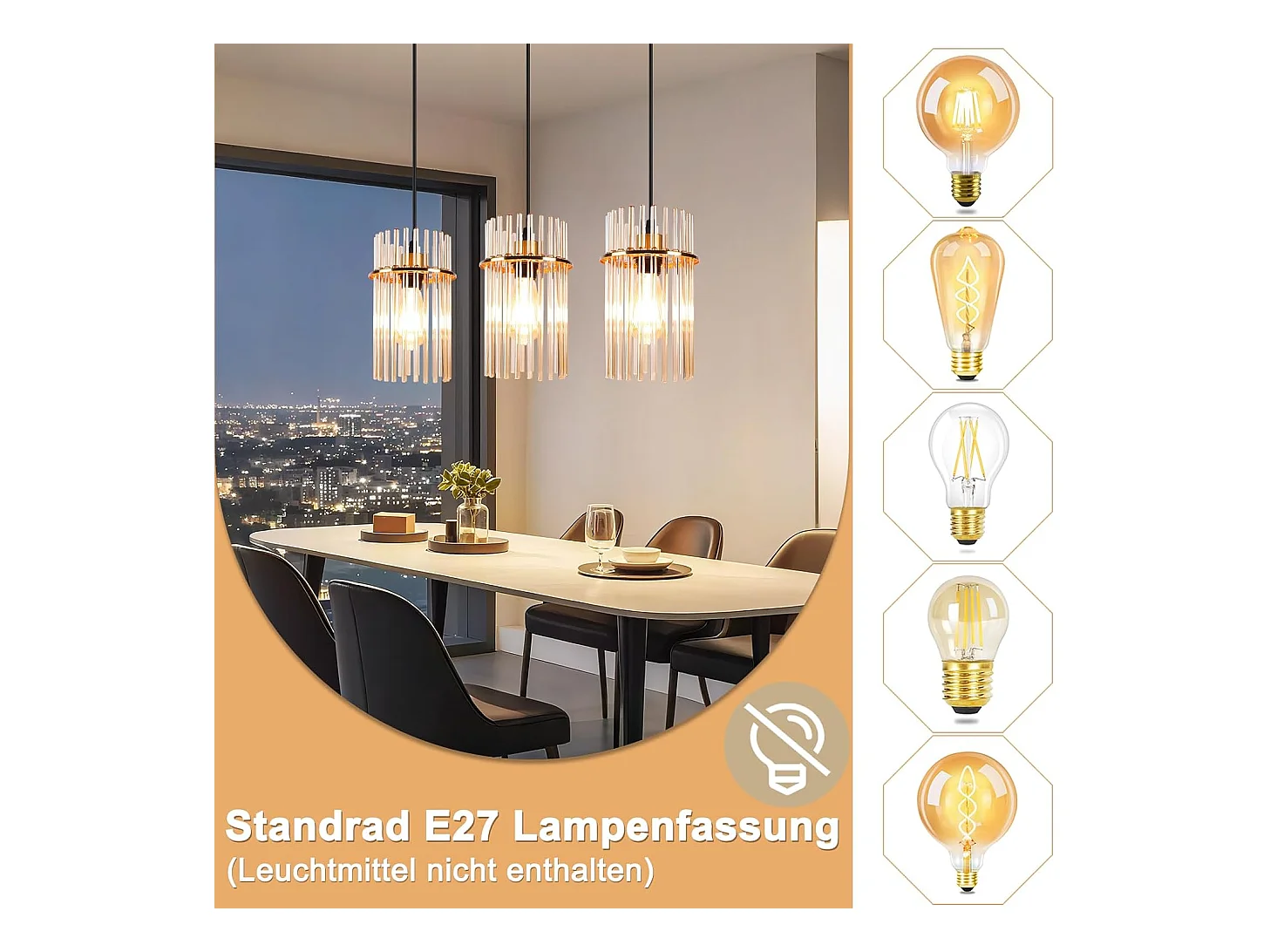 Nettlife Suspension Dorée Vintage, 3 Lampes Verre, Douille E27, Ø 16 cm, pour Table, Cuisine (sans ampoules).