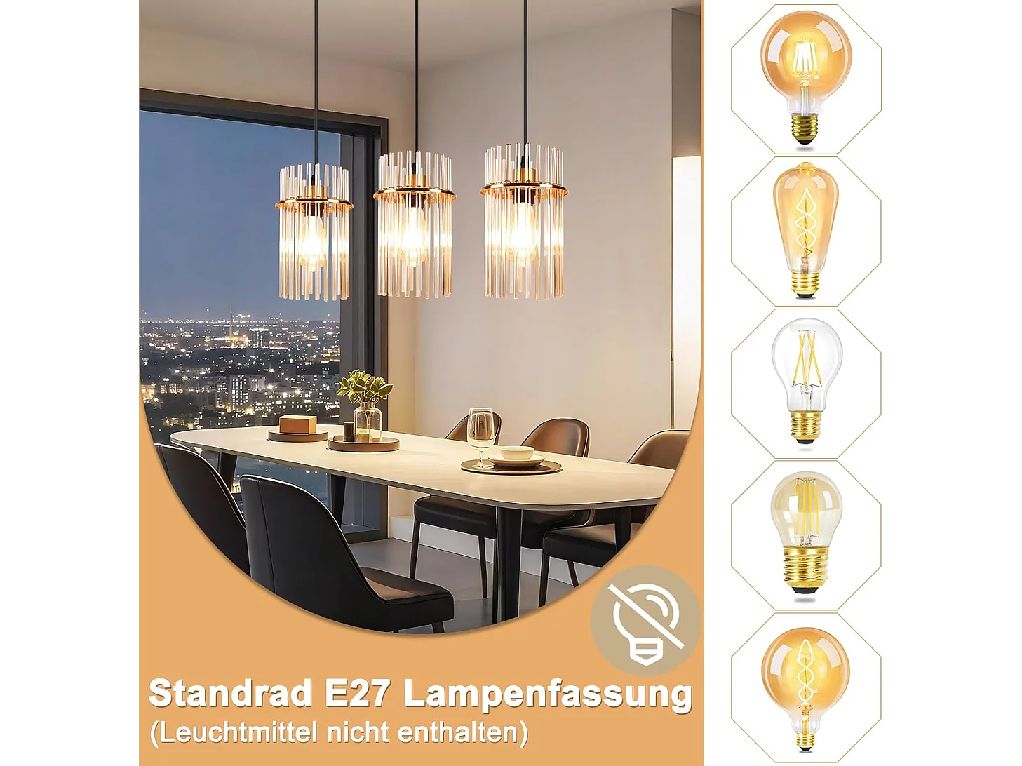 Nettlife Suspension Dorée Vintage, 3 Lampes Verre, Douille E27, Ø 16 cm, pour Table, Cuisine (sans ampoules).