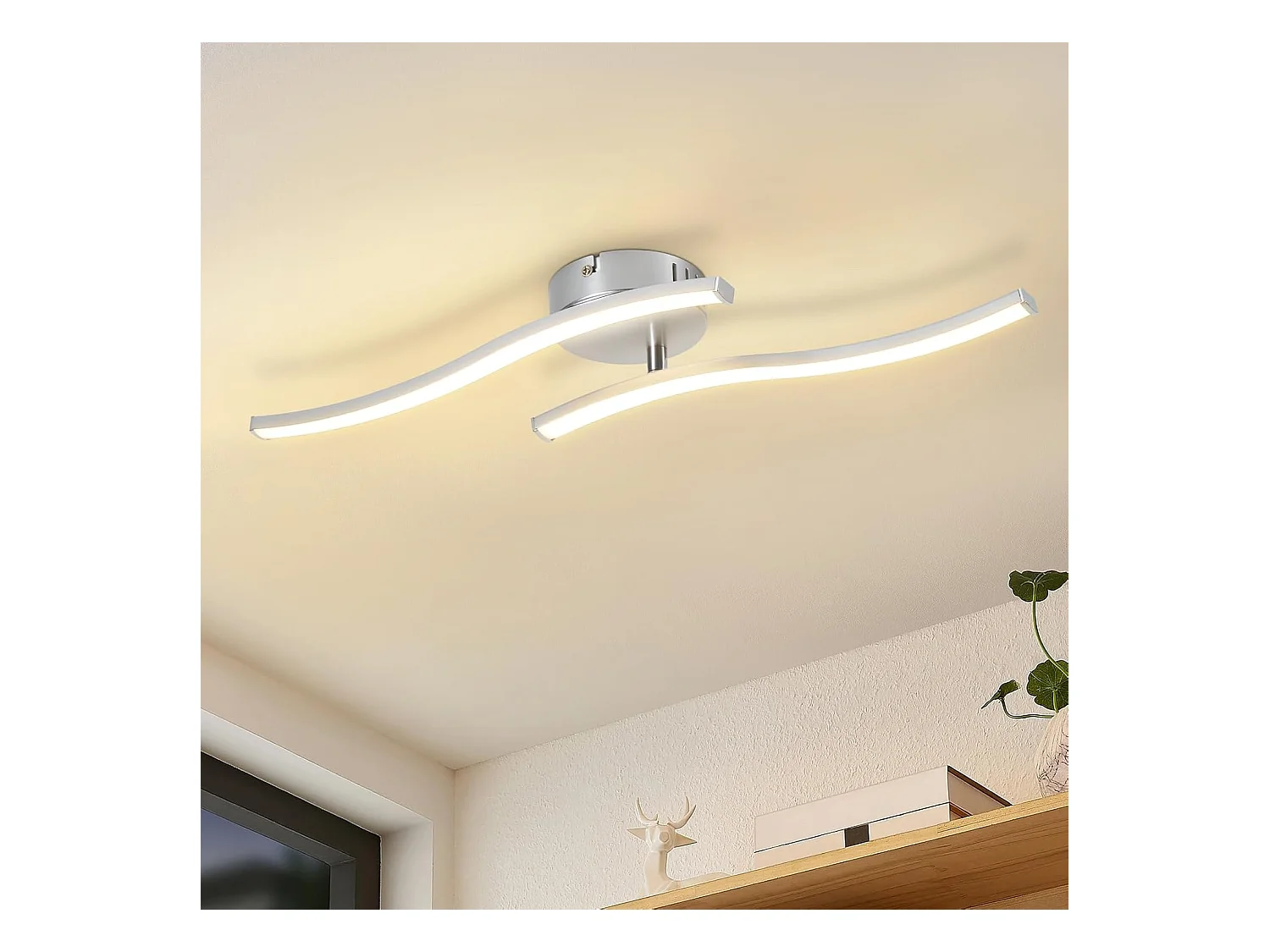 Nettlife Plafonnier LED Argenté, 12W Lampe de Plafond Design Vague Moderne, 3000K Blanc Chaud, Luminaire pour Salon, Chambre, Cuisine, Couloir.