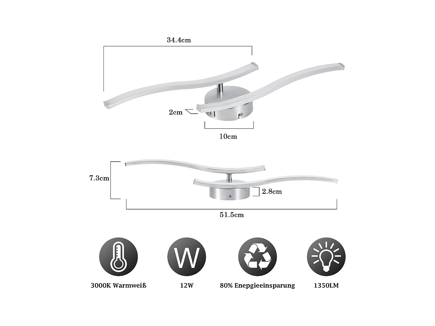 Nettlife Plafonnier LED Argenté, 12W Lampe de Plafond Design Vague Moderne, 3000K Blanc Chaud, Luminaire pour Salon, Chambre, Cuisine, Couloir.