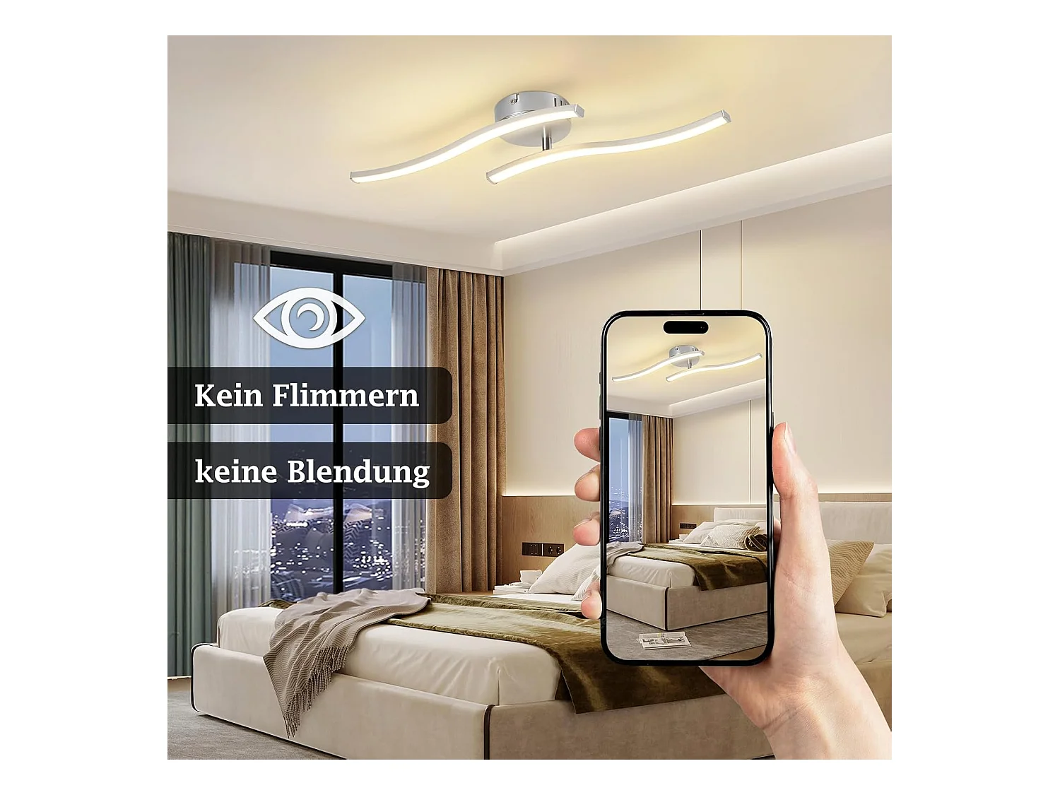 Nettlife Plafonnier LED Argenté, 12W Lampe de Plafond Design Vague Moderne, 3000K Blanc Chaud, Luminaire pour Salon, Chambre, Cuisine, Couloir.