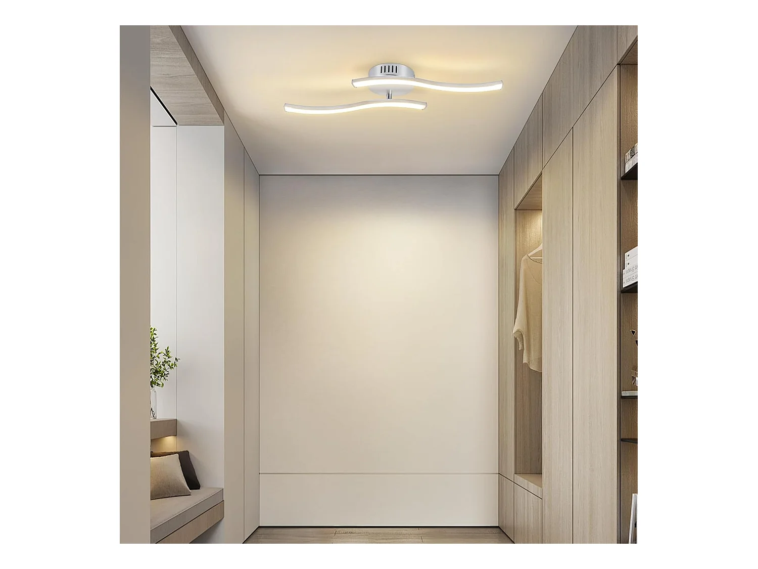 Nettlife Plafonnier LED Argenté, 12W Lampe de Plafond Design Vague Moderne, 3000K Blanc Chaud, Luminaire pour Salon, Chambre, Cuisine, Couloir.