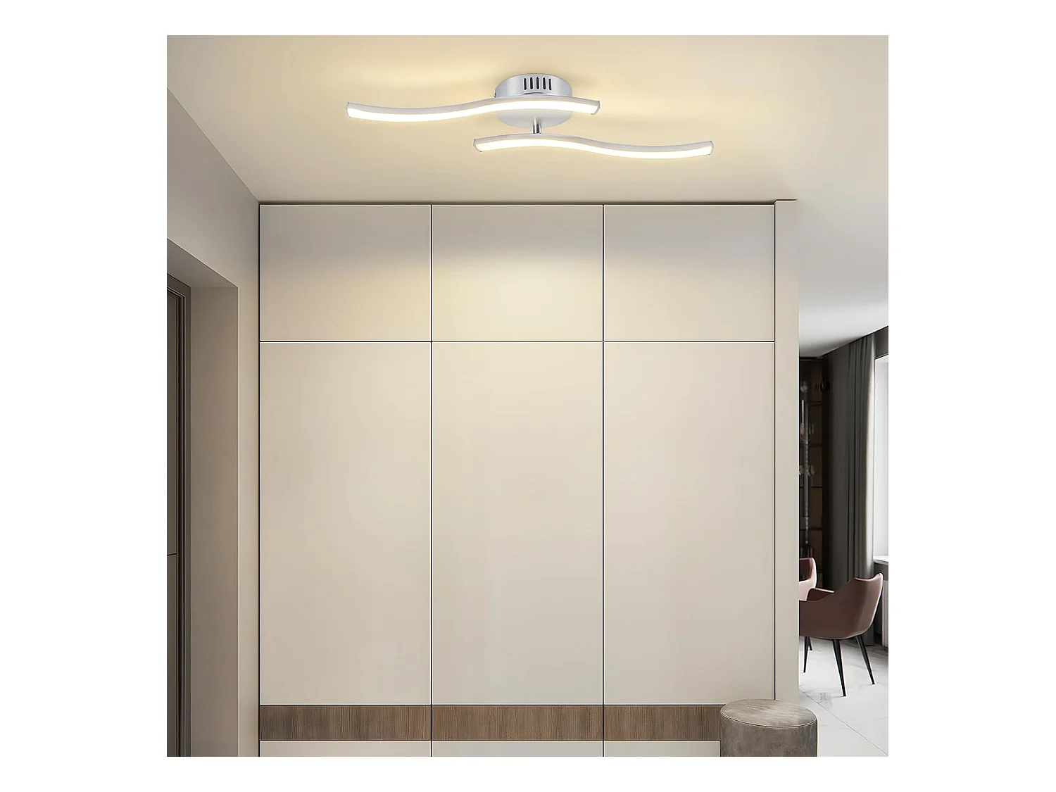 Nettlife Plafonnier LED Argenté, 12W Lampe de Plafond Design Vague Moderne, 3000K Blanc Chaud, Luminaire pour Salon, Chambre, Cuisine, Couloir.