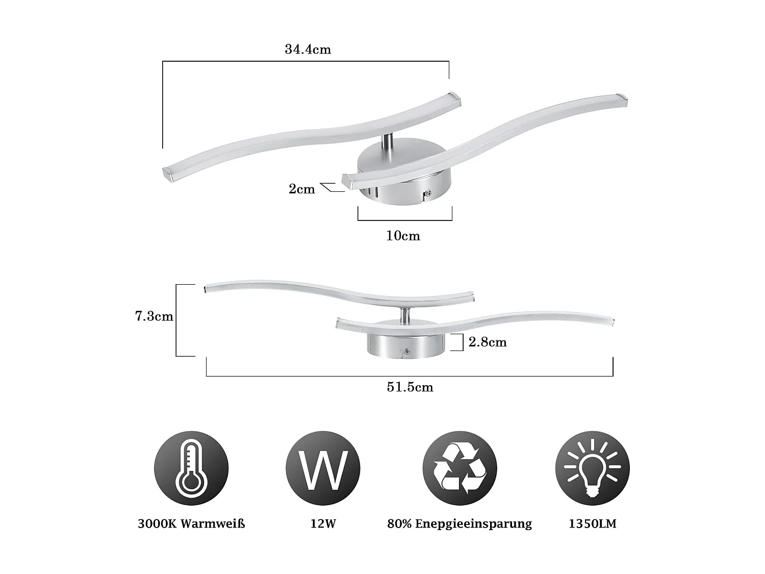 Nettlife Plafonnier LED Argenté, 12W Lampe de Plafond Design Vague Moderne, 3000K Blanc Chaud, Luminaire pour Salon, Chambre, Cuisine, Couloir.