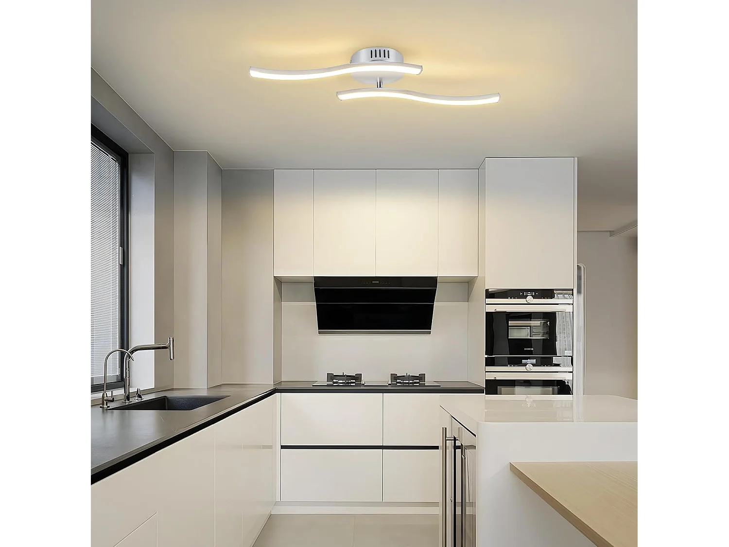 Nettlife Plafonnier LED Argenté, 12W Lampe de Plafond Design Vague Moderne, 3000K Blanc Chaud, Luminaire pour Salon, Chambre, Cuisine, Couloir.