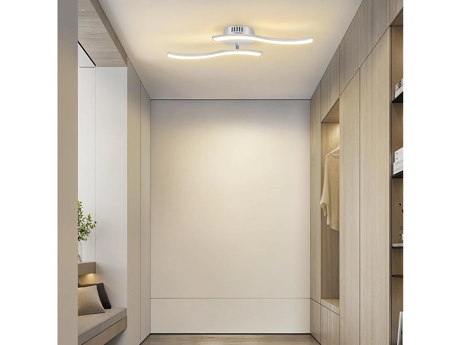 Nettlife Plafonnier LED Argenté, 12W Lampe de Plafond Design Vague Moderne, 3000K Blanc Chaud, Luminaire pour Salon, Chambre, Cuisine, Couloir.