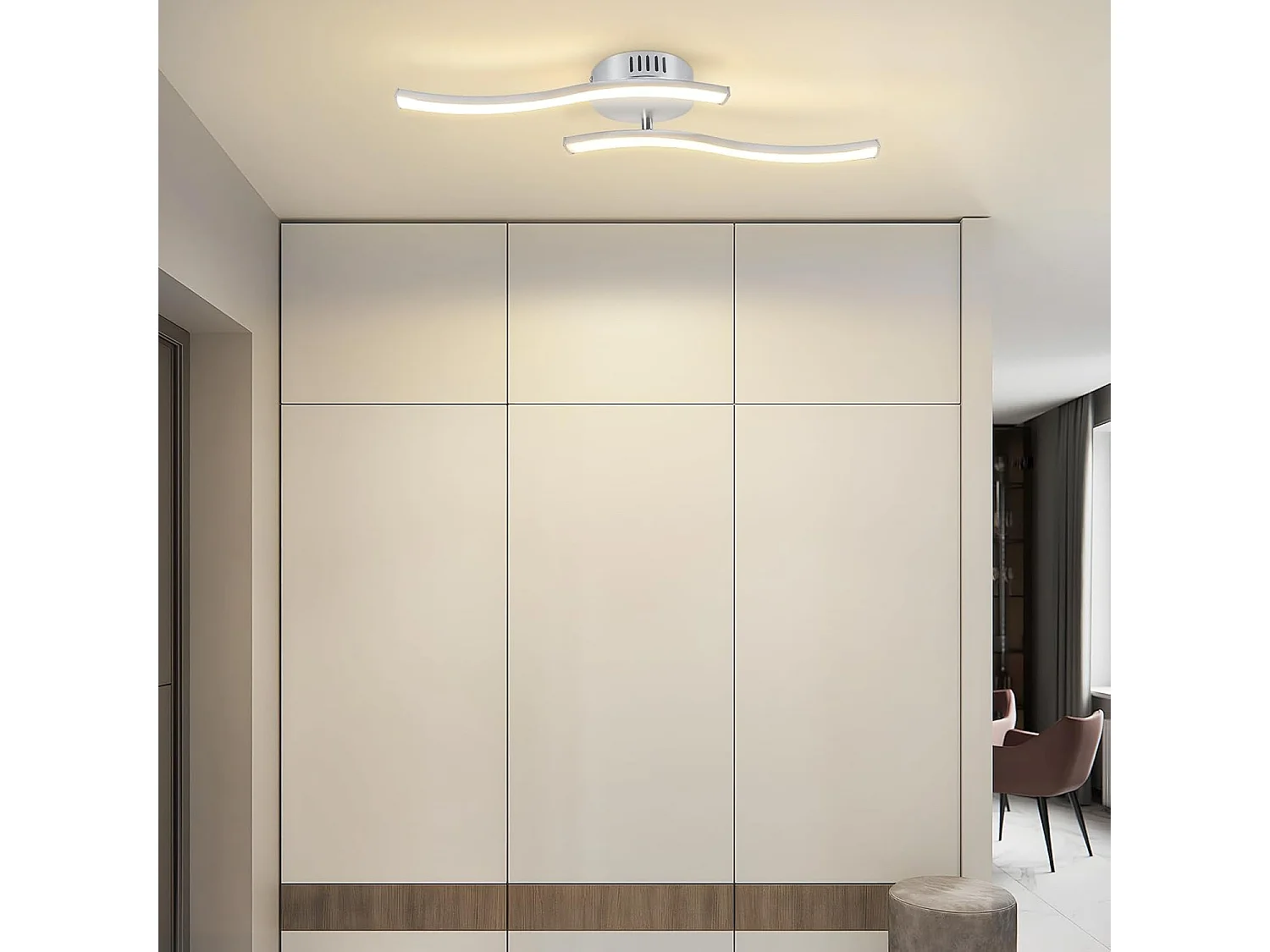 Nettlife Plafonnier LED Argenté, 12W Lampe de Plafond Design Vague Moderne, 3000K Blanc Chaud, Luminaire pour Salon, Chambre, Cuisine, Couloir.