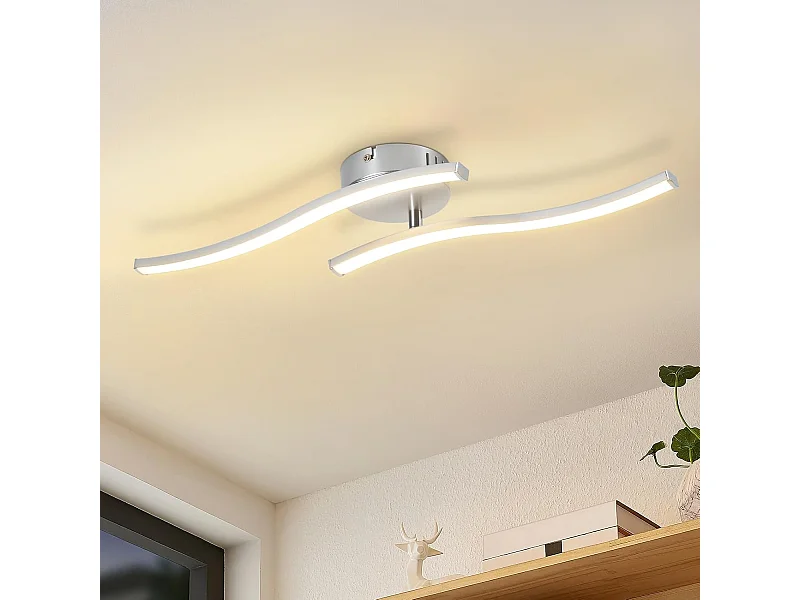 Nettlife Plafonnier LED Argenté, 12W Lampe de Plafond Design Vague Moderne, 3000K Blanc Chaud, Luminaire pour Salon, Chambre, Cuisine, Couloir.