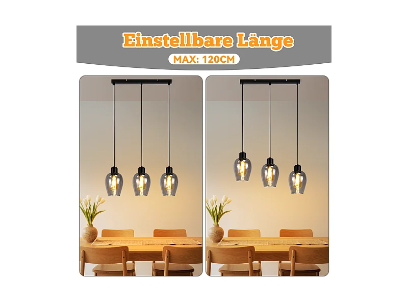 Suspension Nettlife noire pour table à manger - Lampe suspendue E27 à flamme unique en verre fumé vintage sans source lumineuse