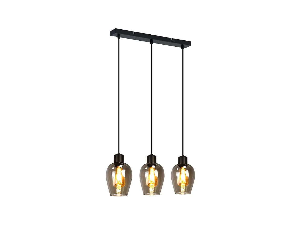 Suspension Nettlife noire pour table à manger - Lampe suspendue E27 à flamme unique en verre fumé vintage sans source lumineuse