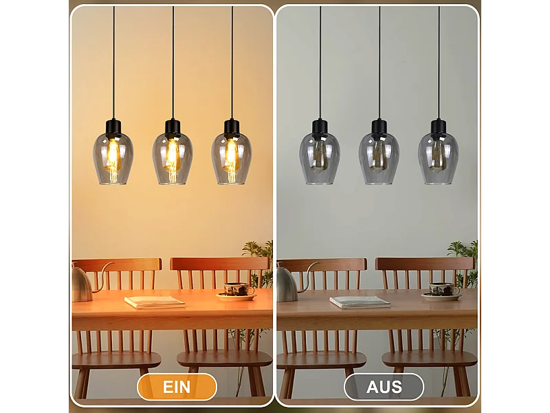 Suspension Nettlife noire pour table à manger - Lampe suspendue E27 à flamme unique en verre fumé vintage sans source lumineuse