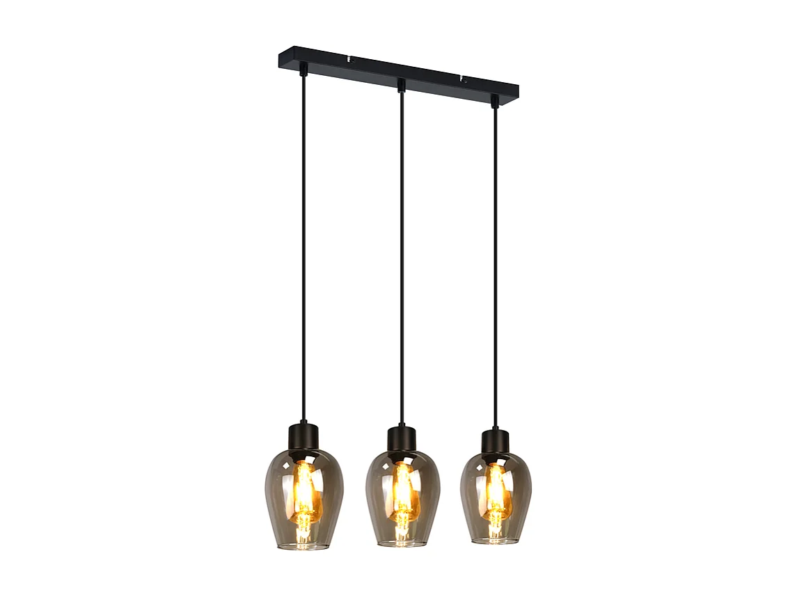 Suspension Nettlife noire pour table à manger - Lampe suspendue E27 à flamme unique en verre fumé vintage sans source lumineuse
