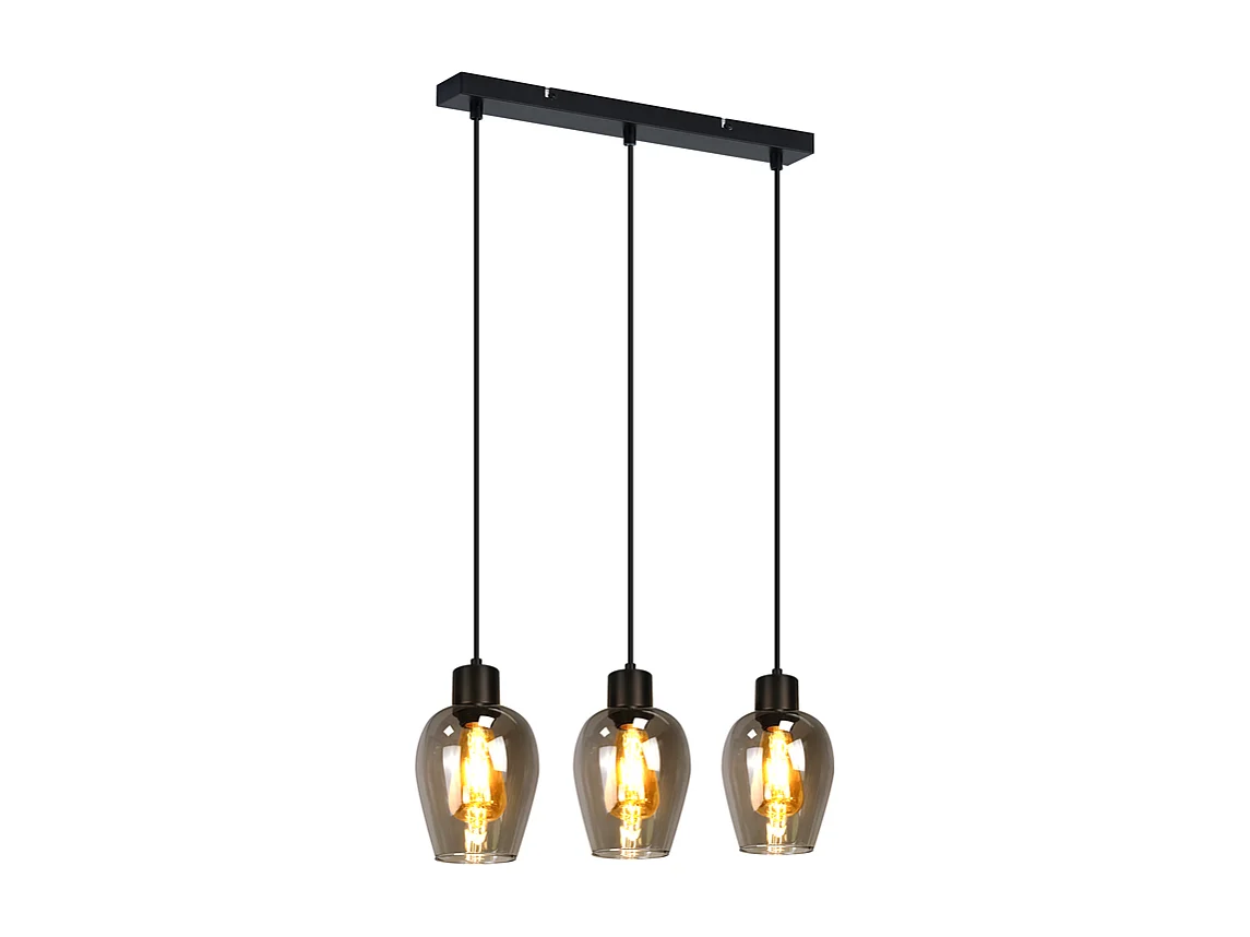 Suspension Nettlife noire pour table à manger - Lampe suspendue E27 à flamme unique en verre fumé vintage sans source lumineuse