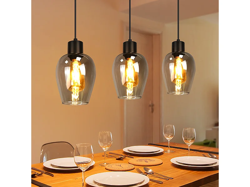 Lampa wisząca Nettlife Black Dining Table - Vintage, przydymione szkło, lampa wisząca E27 z pojedynczym płomieniem, bez źródła światła
