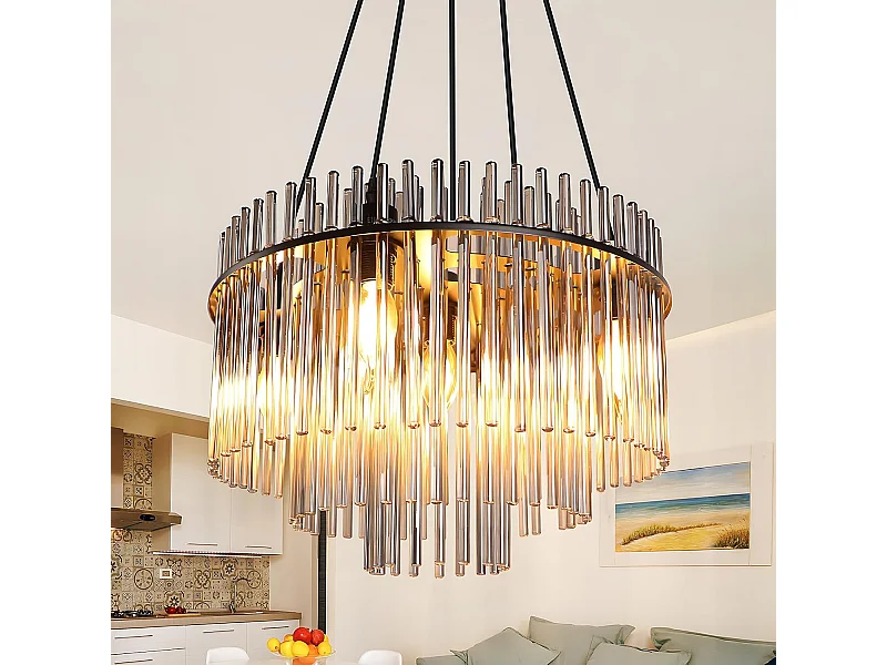 Nettlife Suspension Noire Vintage, 5 Lampes Verre, Douille E14, Ø 40 cm, pour Table, Salon, Bar (sans ampoules).