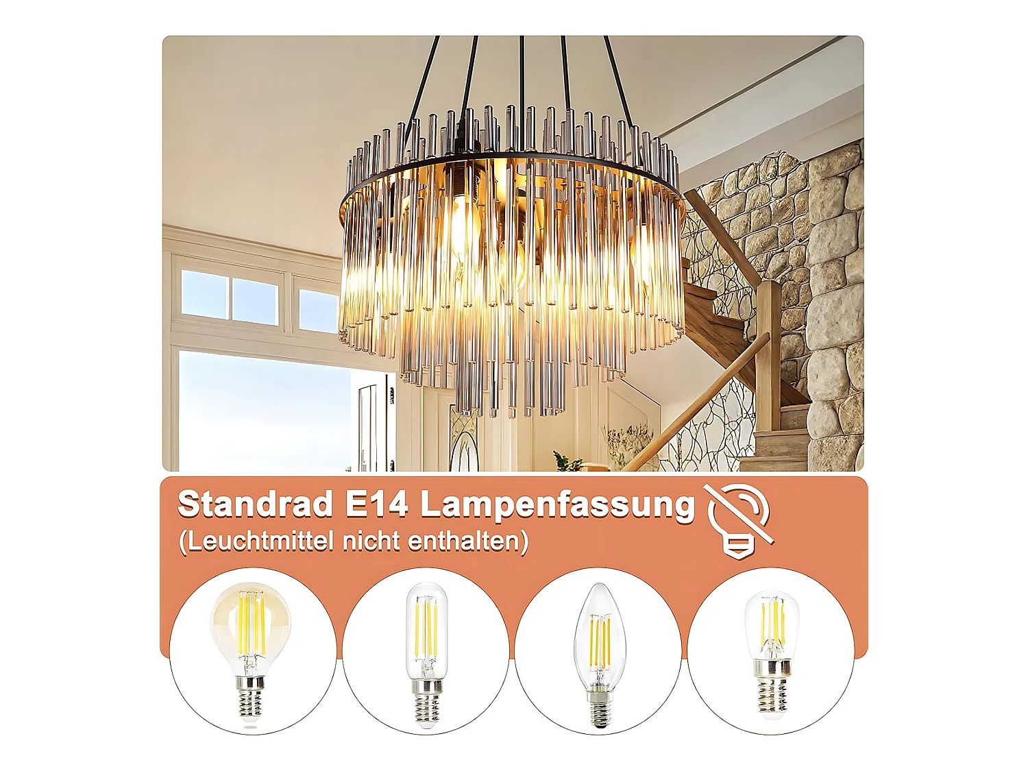 Nettlife Suspension Noire Vintage, 5 Lampes Verre, Douille E14, Ø 40 cm, pour Table, Salon, Bar (sans ampoules).