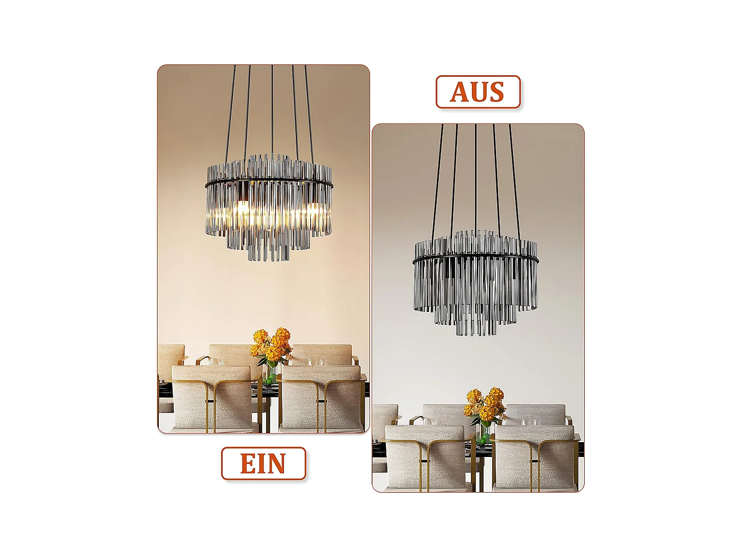 Nettlife Suspension Noire Vintage, 5 Lampes Verre, Douille E14, Ø 40 cm, pour Table, Salon, Bar (sans ampoules).