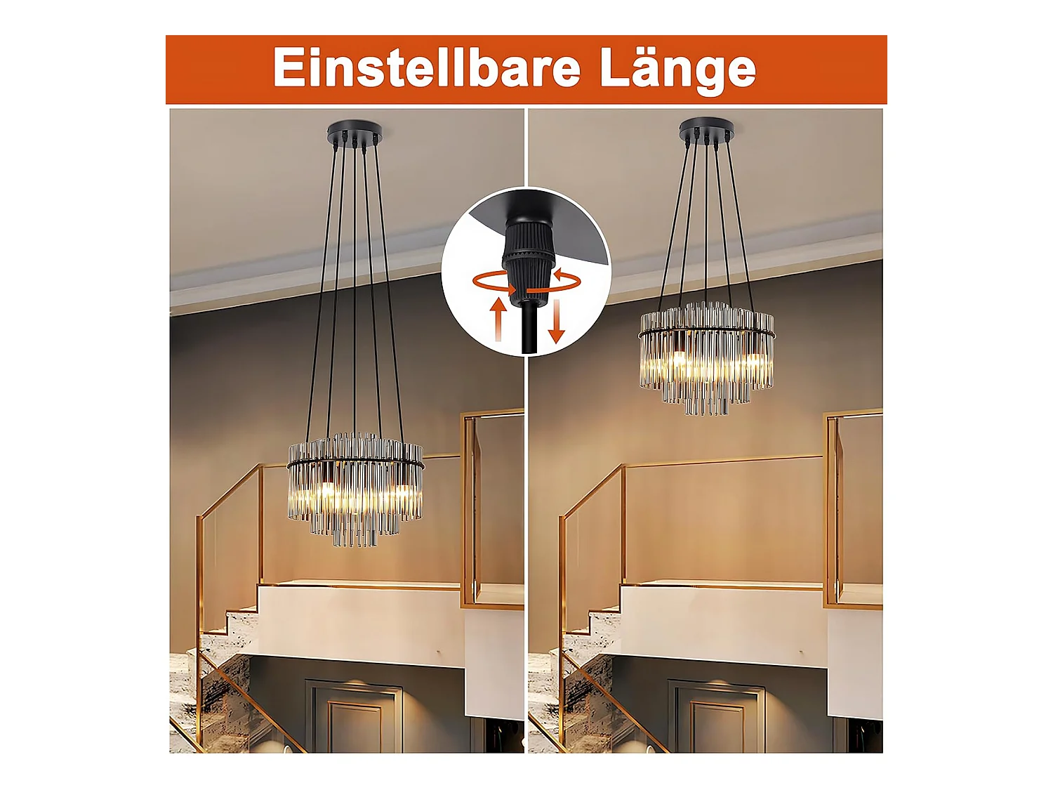 Nettlife Suspension Noire Vintage, 5 Lampes Verre, Douille E14, Ø 40 cm, pour Table, Salon, Bar (sans ampoules).
