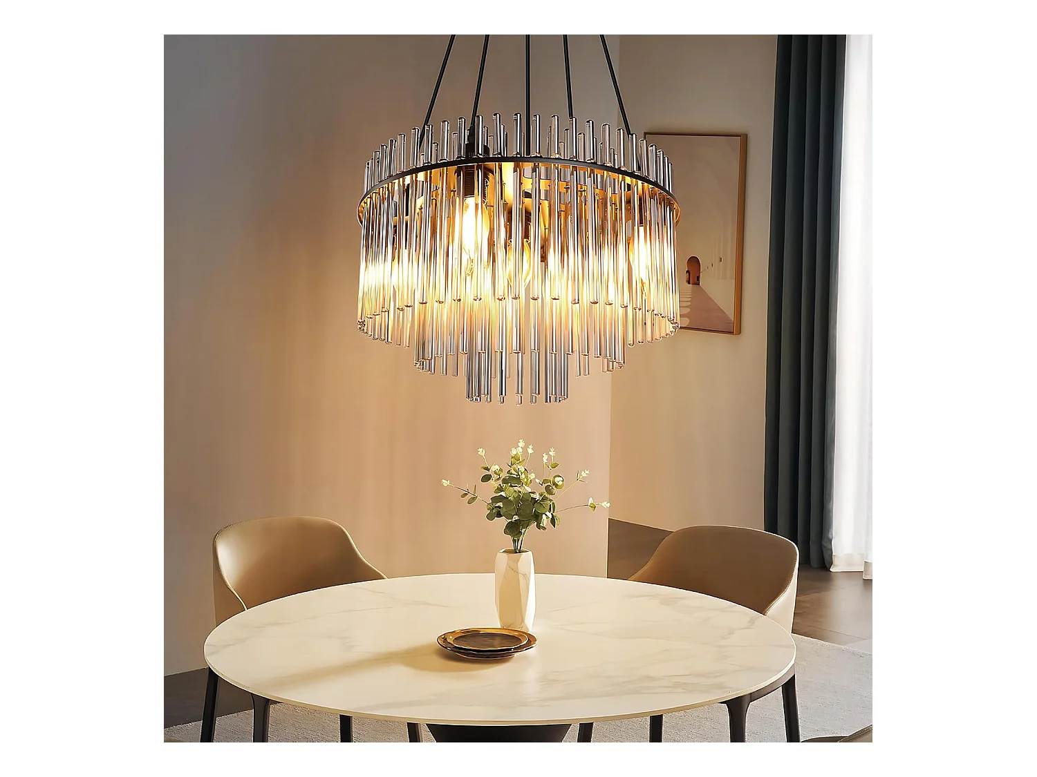 Nettlife Suspension Noire Vintage, 5 Lampes Verre, Douille E14, Ø 40 cm, pour Table, Salon, Bar (sans ampoules).