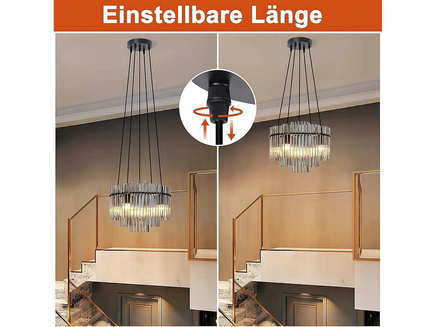 Nettlife Suspension Noire Vintage, 5 Lampes Verre, Douille E14, Ø 40 cm, pour Table, Salon, Bar (sans ampoules).