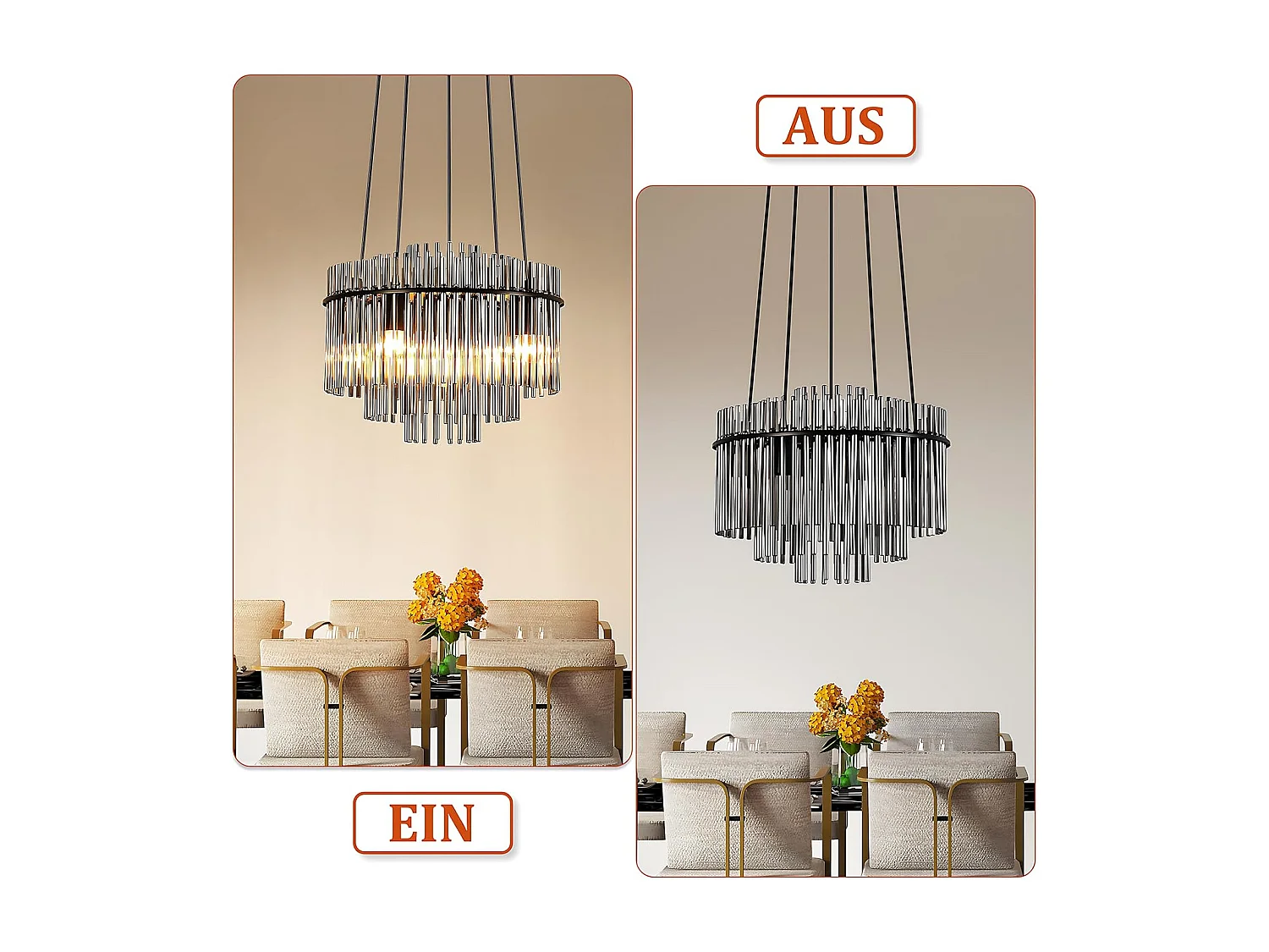 Nettlife Suspension Noire Vintage, 5 Lampes Verre, Douille E14, Ø 40 cm, pour Table, Salon, Bar (sans ampoules).