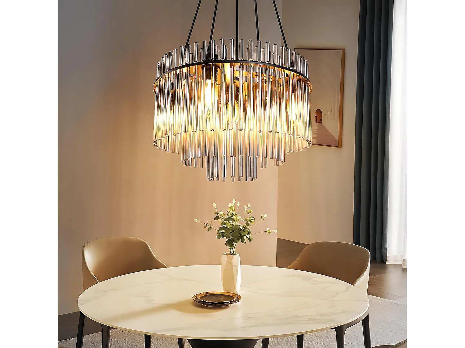 Nettlife Suspension Noire Vintage, 5 Lampes Verre, Douille E14, Ø 40 cm, pour Table, Salon, Bar (sans ampoules).