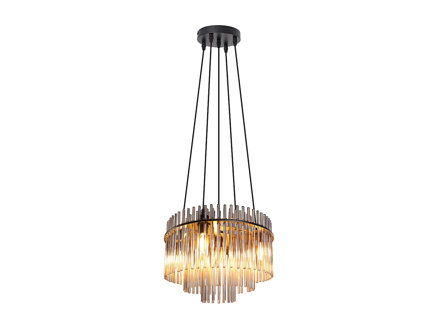 Nettlife Suspension Noire Vintage, 5 Lampes Verre, Douille E14, Ø 40 cm, pour Table, Salon, Bar (sans ampoules).