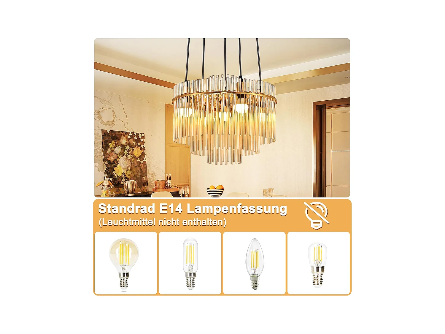 Nettlife Suspension Luminaire Dorée Moderne, Lampe Pendante à 5 Flammes en Verre avec Douille E14, Ronde, Ø 40 cm, pour Cuisine (sans ampoules).
