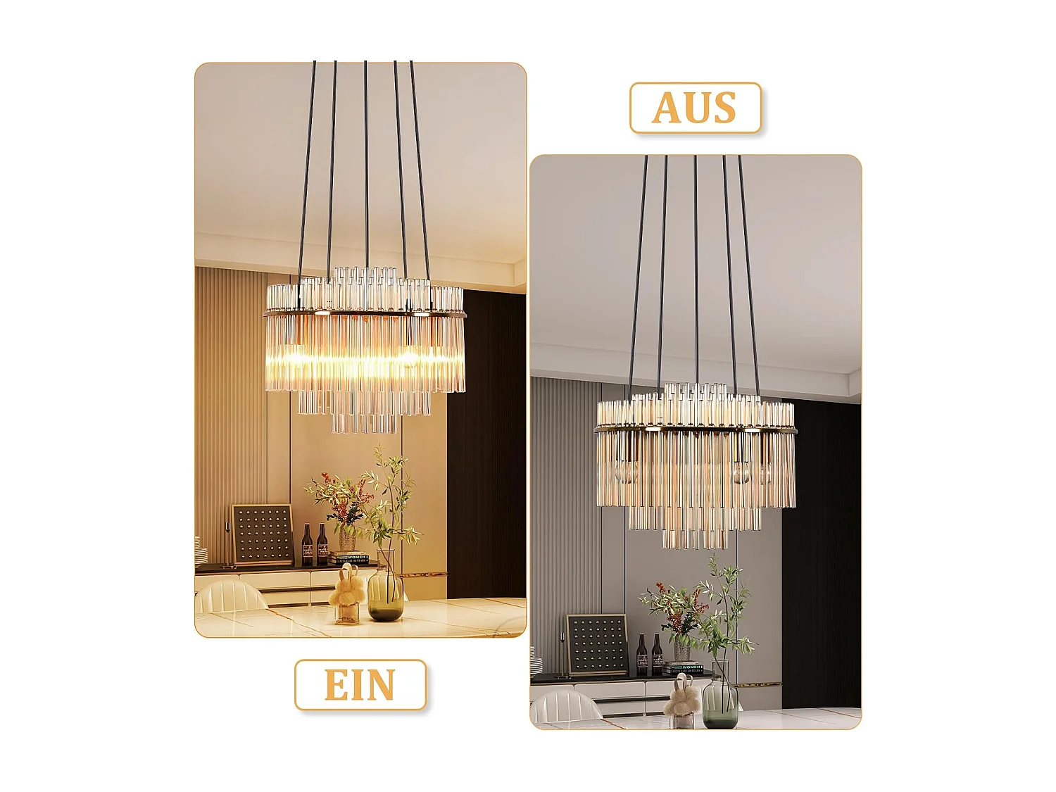 Nettlife Suspension Luminaire Dorée Moderne, Lampe Pendante à 5 Flammes en Verre avec Douille E14, Ronde, Ø 40 cm, pour Cuisine (sans ampoules).